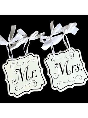 Mr. & Mrs. Wooden Chair Signs for Wedding Reception or Party - White Black